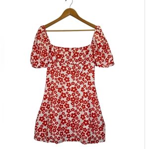 Nwt Glamorous Women's Red Mini Dresses Tie Puff Sleeve Floral Mini Dress Size 12
